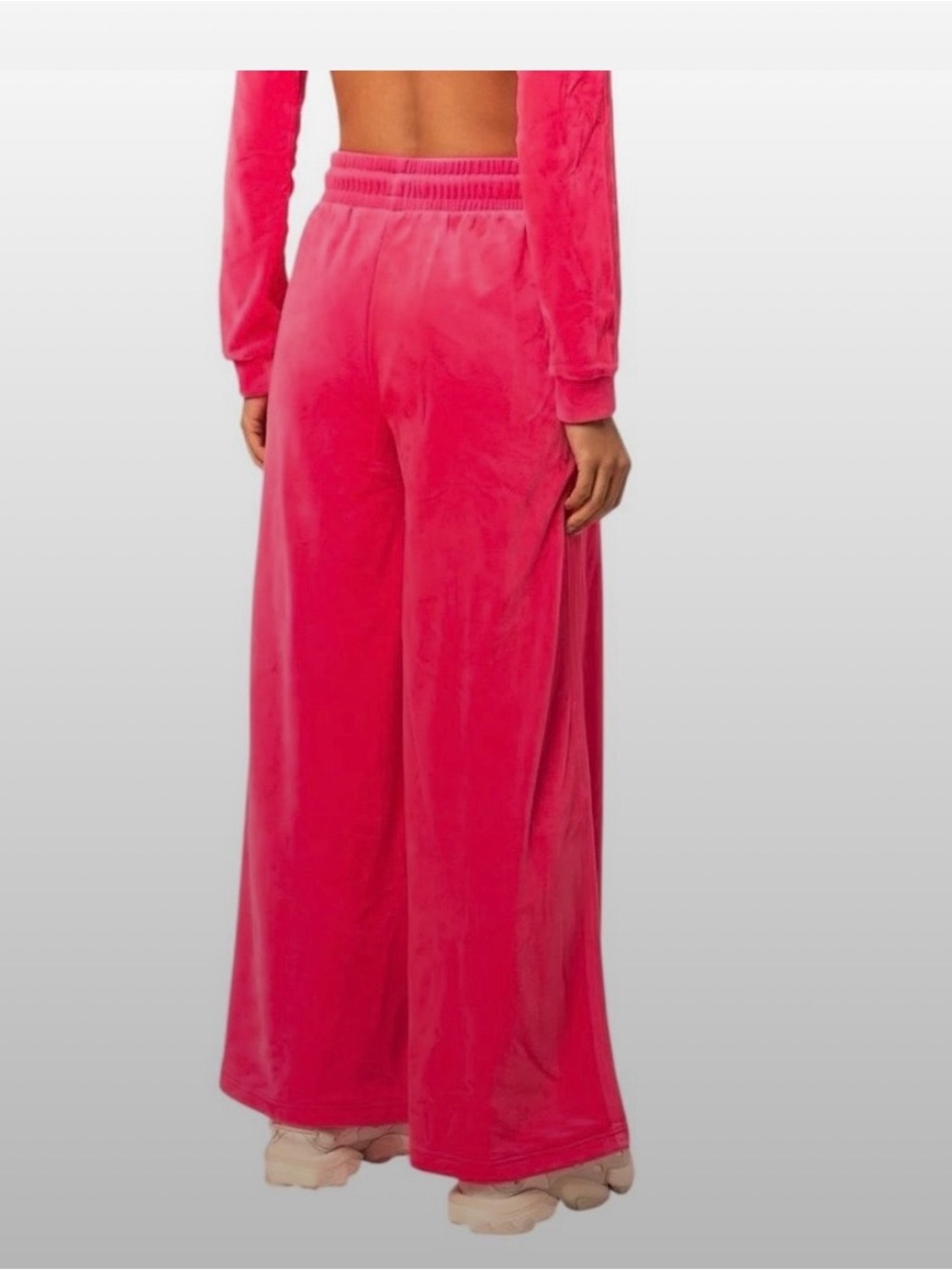 Jeremy Scott adidas Women's Wide Leg Velour Track Pants - Hot Pink - Picture 2 of 8